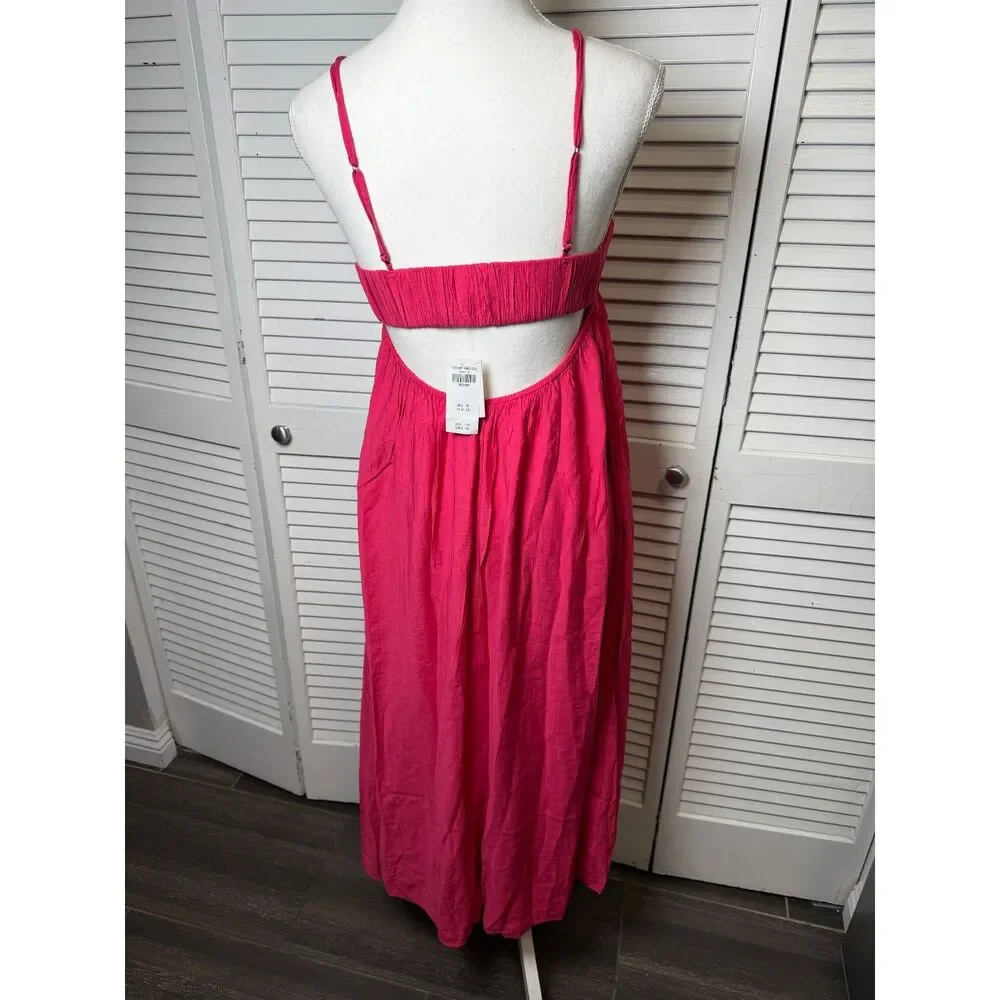 Abercrombie & Fitch Pink Babydoll Crinkle Textured Maxi Dress w/ Pockets Medium